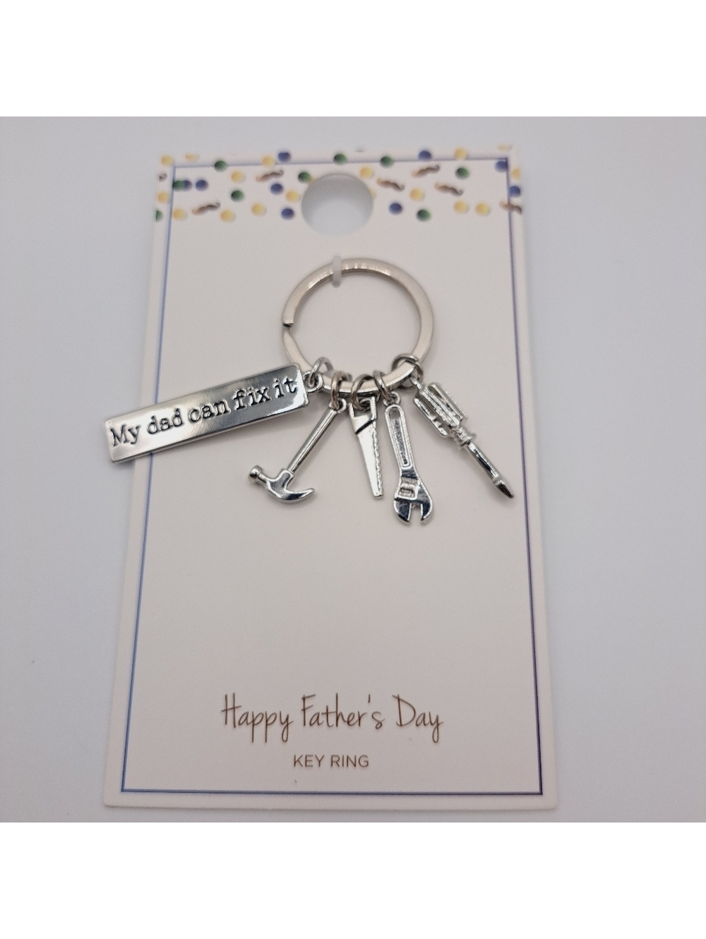 Fathers Day My Dad Can Fix It Keyring with Tool Charms Stocking Stuffer Silver